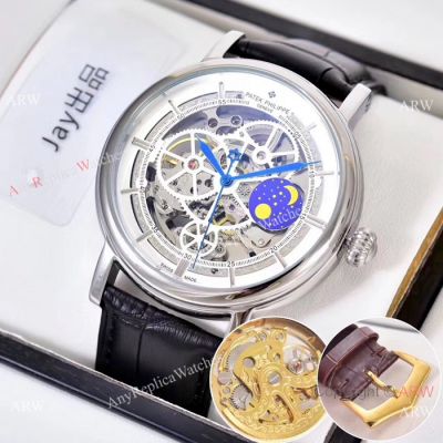 Copy Patek Philippe Skeleton Moonphase SS Watch Low Price